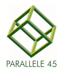 Cabinet P45 Logo de l'agence immobilière Parallèle 45 avec un cube stylisé.